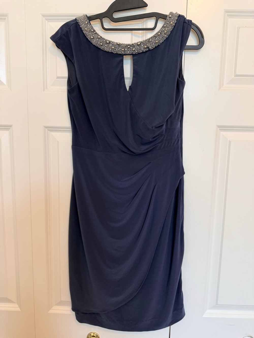 Alex Evenings Navy Midi Dress with Beaded Collar